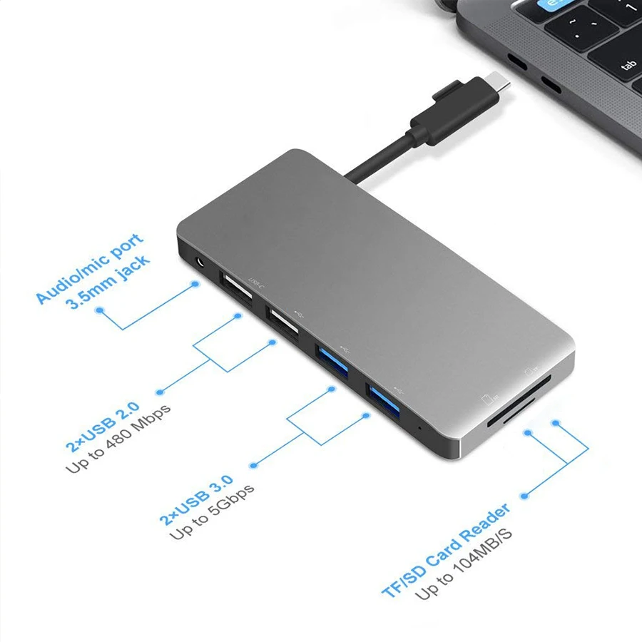 Новейший USB C 2 0*2 Type концентратор порт 4K к 3 Адаптер для lightning аудио/Mic 5 мм разъем с