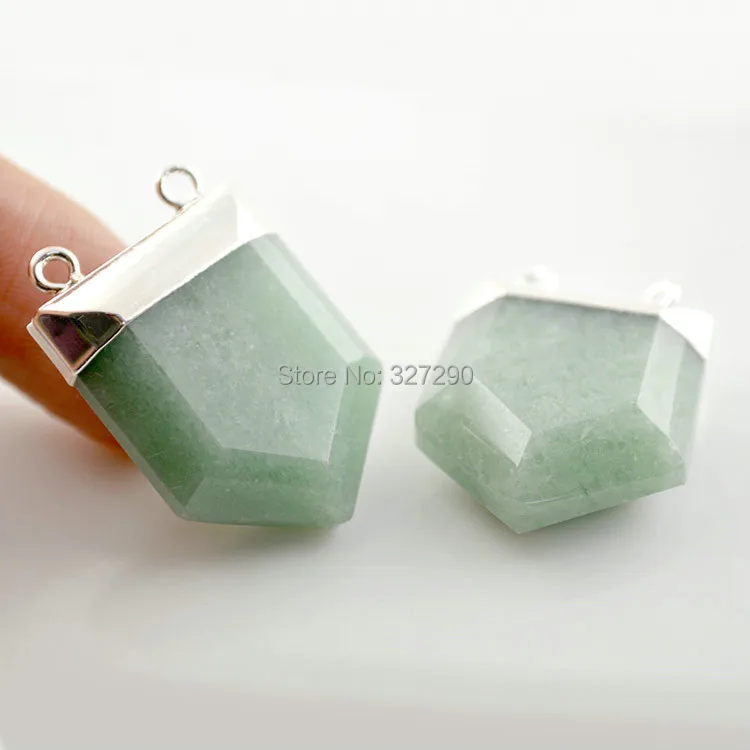 

New Arrival Green Aventurine Silver Color Color Pendant Fashion Top Loops Crystal Pointed Connectors 10pc/lot