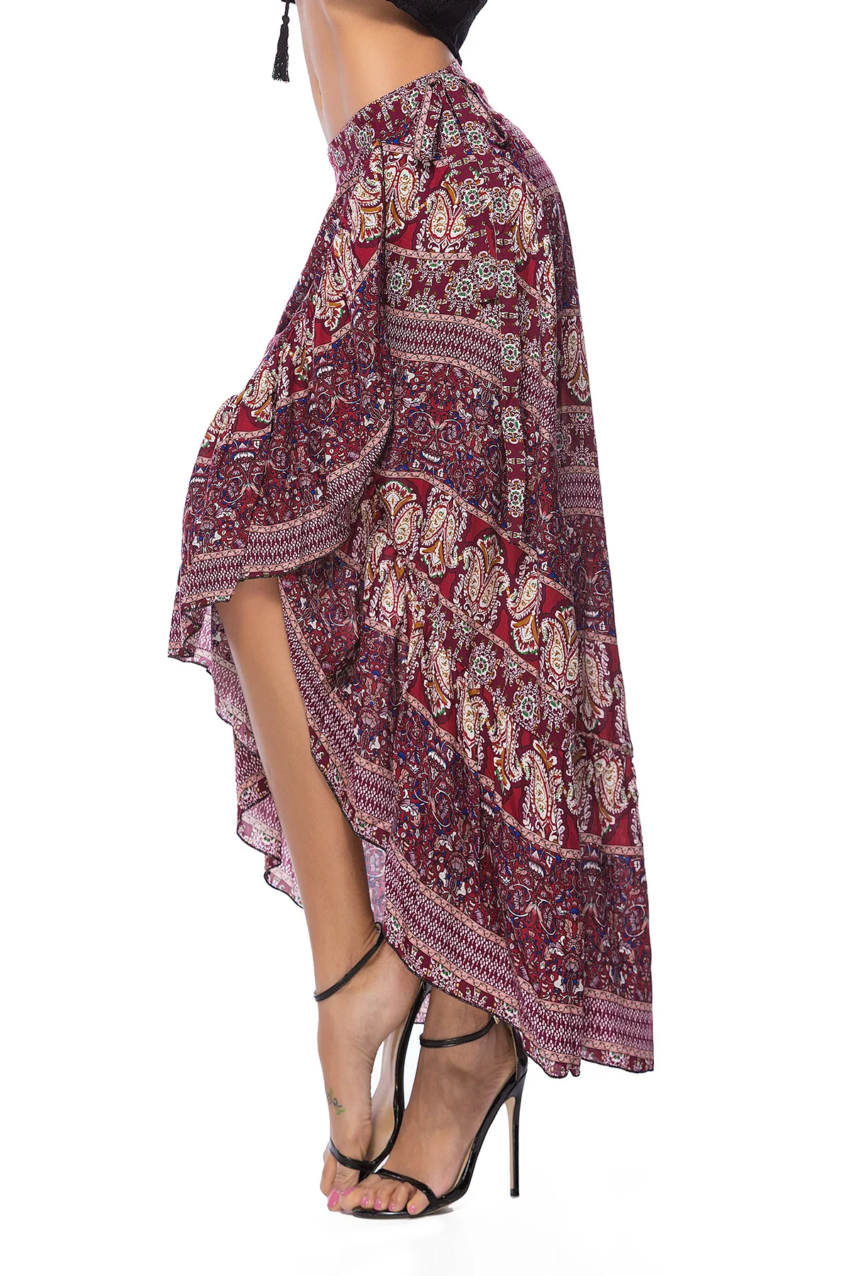 

Bohemian Seaside New Printed Split Skirt Ruffles Half Skirt