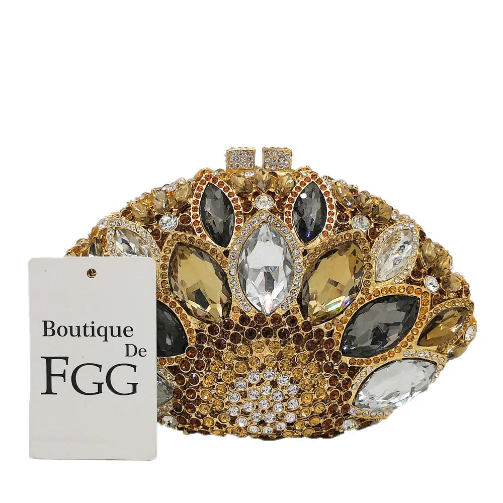 Boutique De FGG выдалбливают Для женщин шикарная, из кристаллов Сумка-клатч вечерняя сумки Свадебный Свадебная вечеринка выпускного вечера сумочка кошелек металлический клатчи