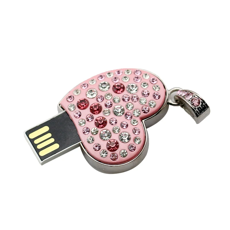 Сердце USB флеш накопитель флэш из дерева с украшением в виде кристаллов сердце