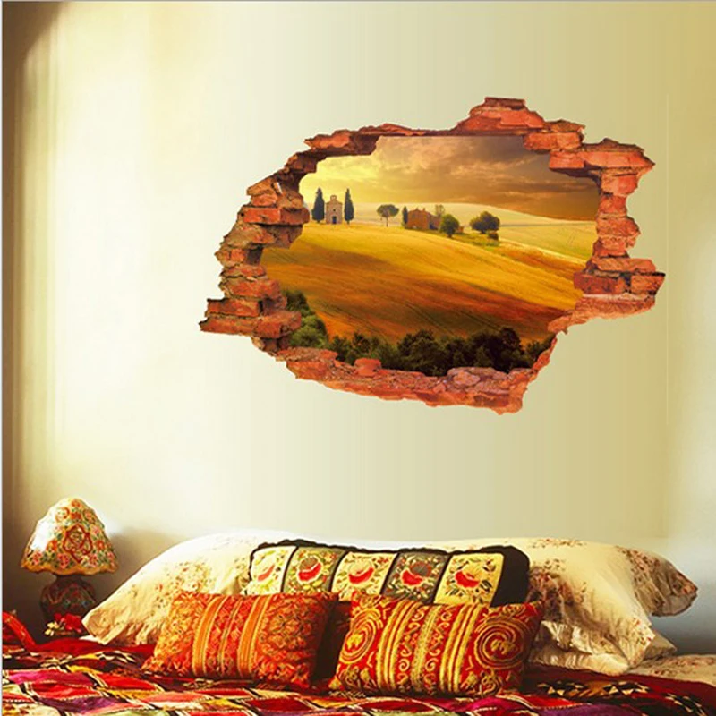 3D настенные наклейки красивые пустынные деревенские ПВХ моющиеся | Дом и сад