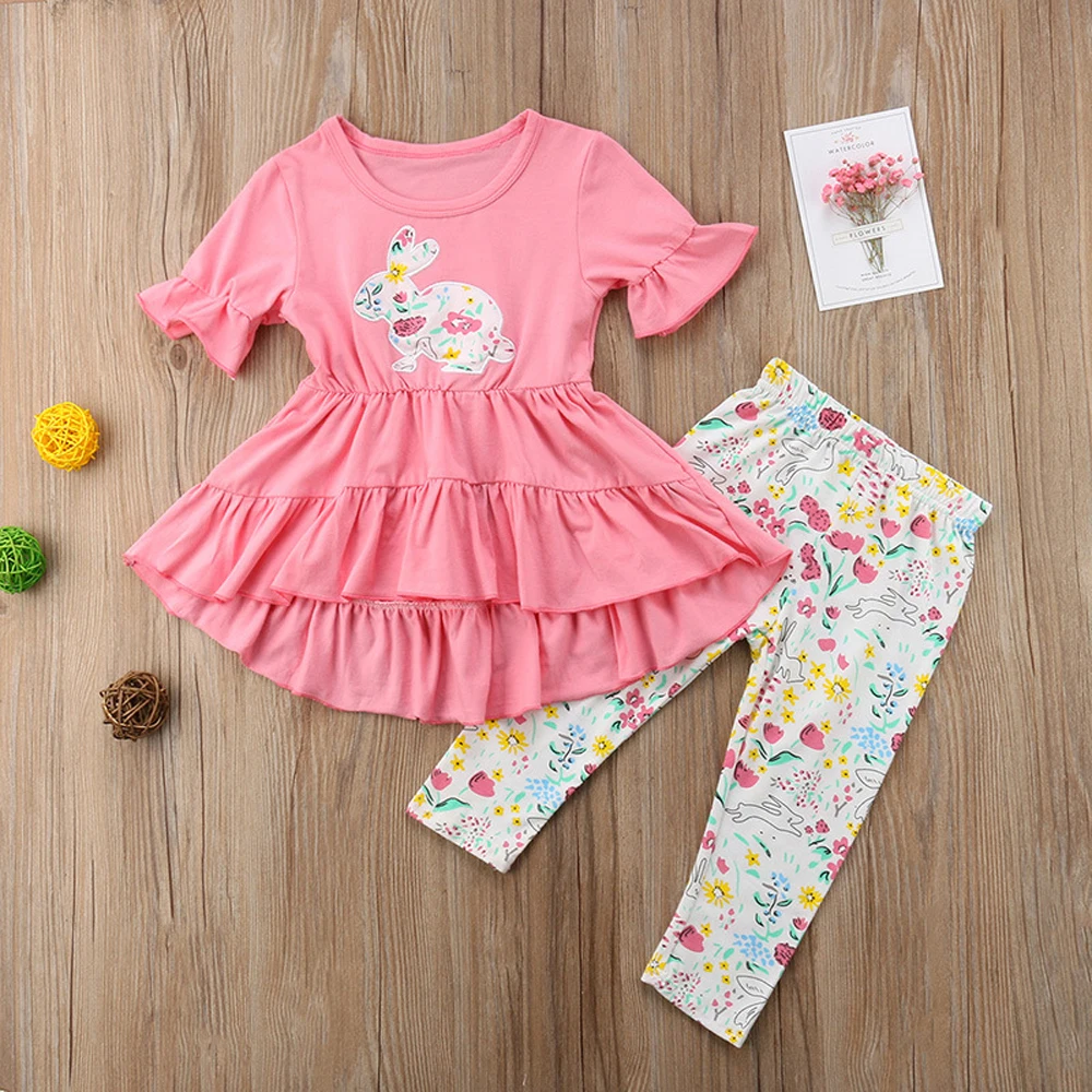Комплекты одежды для маленьких девочек Хлопковое платье с принтом кролика +