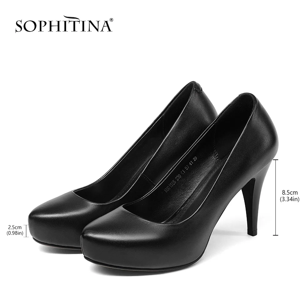 black8.5CM SOPHITINA/женские туфли-лодочки на платформе 2,5 см; офисные женские туфли из натуральной кожи на тонком каблуке; удобные туфли-лодочки высокого качества с круглым носком; POB2 - Цвет: black8.5CM