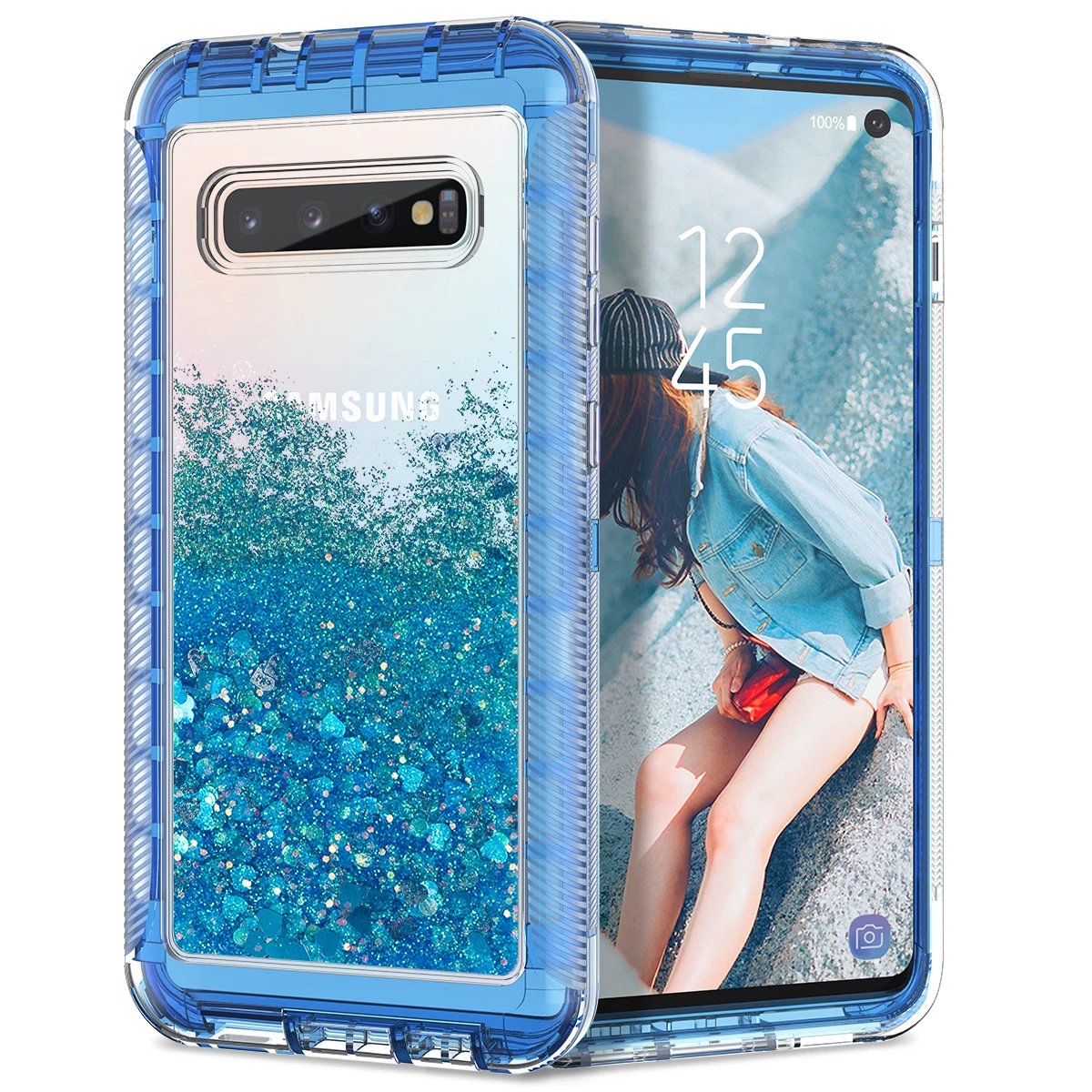 blue Роскошный Жесткий чехол для samsung Galaxy S9, S8, S10, Note8, Note10 Plus, S10e, S7 edge, чехол, блестящий, противоударный, зыбучий песок, чехол, capa - Цвет: blue