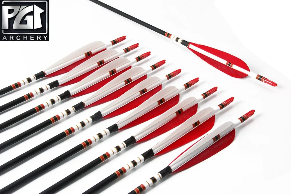 PG1ARCHERY углеродная стрела с 5 ''параболические перья позвоночника 500 OD 7 6 мм
