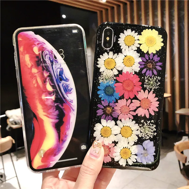 Чехол DIS настоящие сушеные чехлы с цветочным принтом для IPhone X XS Max XR 6 6S 7 8 Plus чехол