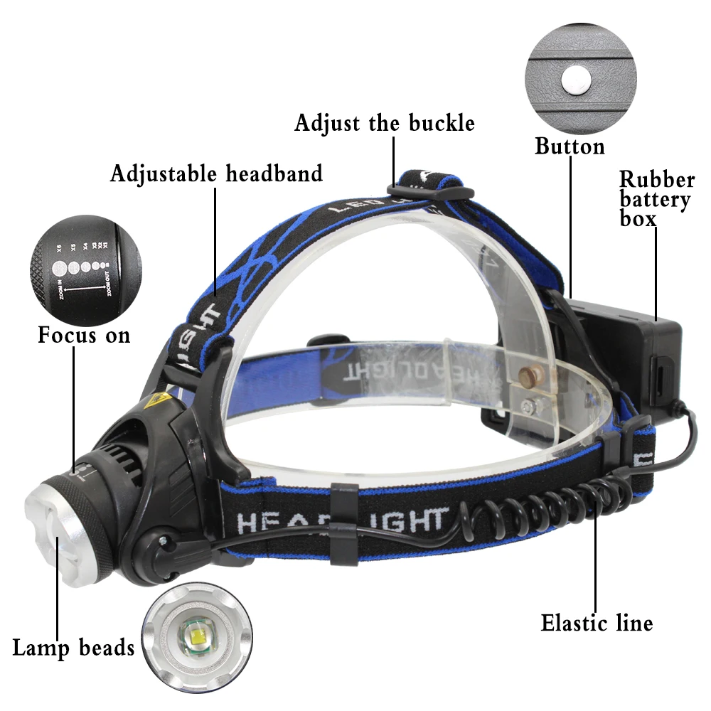 1200lm CREE XM-L T6 светодиодный Налобные фонарики головные фонари 3 Режим фары светодиодный свет Водонепроницаемый налобный фонарь+ 18650 Батарея+ Зарядное устройство