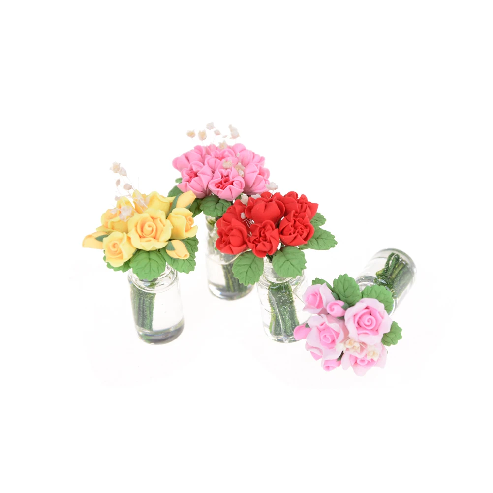 

1 шт. 1/12 кукольный домик миниатюрная розовая глина роза цветок с вазой Куклы Аксессуары Новое поступление