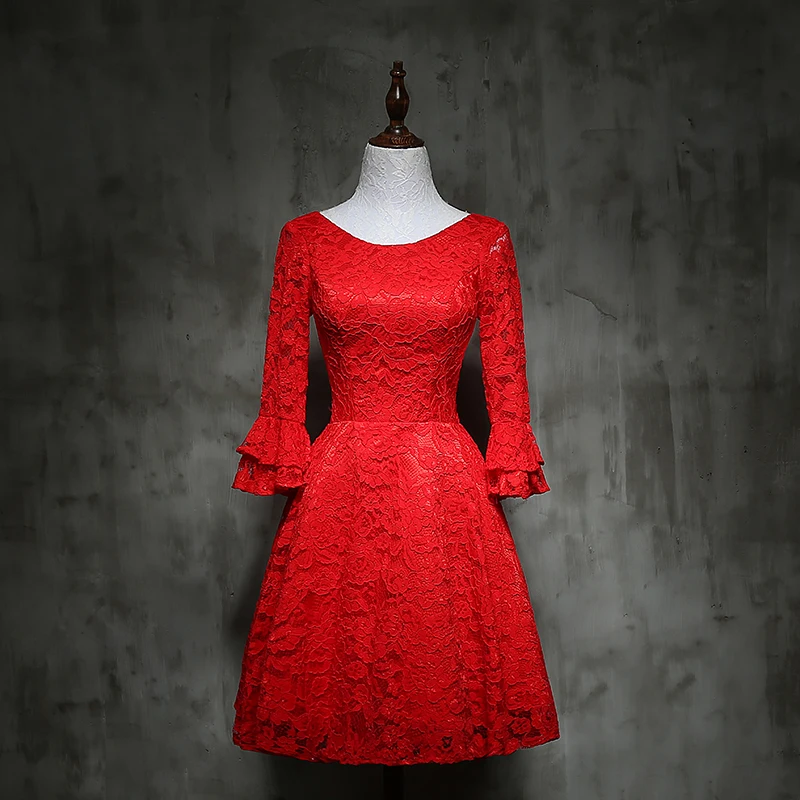 Новинка 2017 вечерние платья с длинным рукавом красное платье невесты элегантное