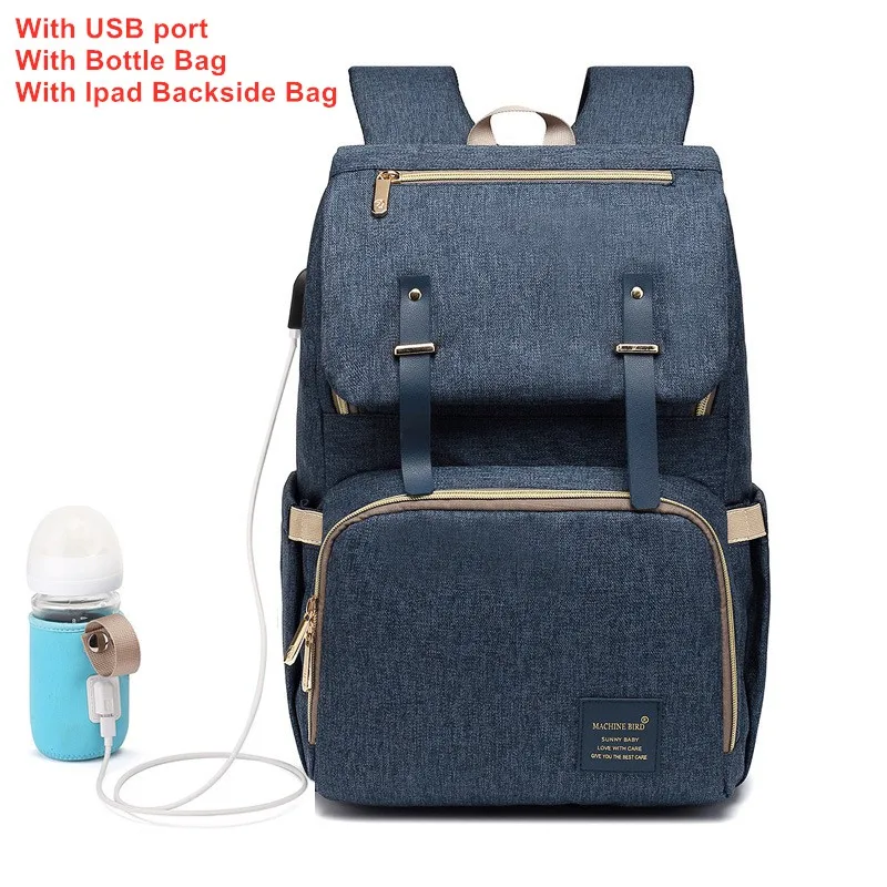With USB Сумка для подгузников, рюкзак папы для мам, сумка для детской коляски, водонепроницаемая сумка Оксфорд, сумка для пеленки для ухода, наборы, сумка для беременных, USB держатель для подогрева - Цвет: With USB