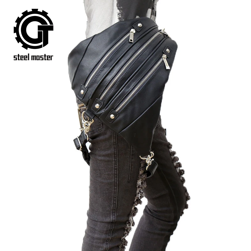 

2018 Stylish Women's Leather Rock Triangle Holster Leg Waist Bag Gothic Retro Female Crossbody Shoulder Hip Back Packs Pockets