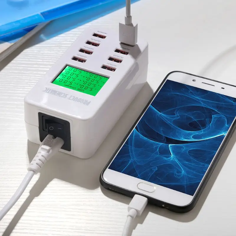 Зарядная Станция qiang 8-портовая Быстрая зарядка USB с ЖК-дисплеем многопортовая для
