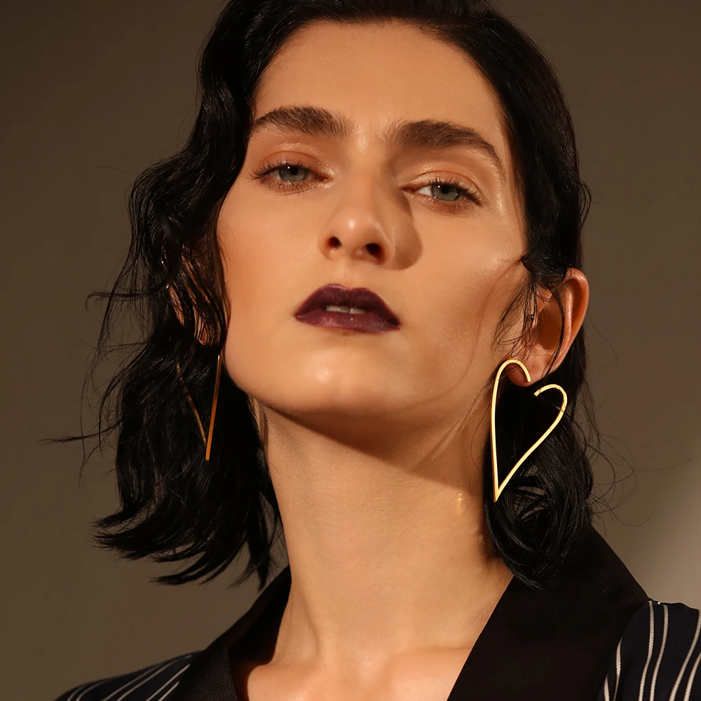 Женские серьги подвески из нержавеющей стали золотистого цвета|earrings for|big heart