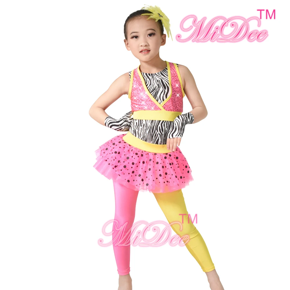 MiDee джазовые танцевальные костюмы трико балетная черная юбка в горошек Зебра