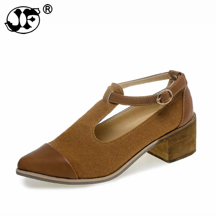 

2019 fashion Vintage buckles Oxford Shoes Women Pointed Toe Buckle Ladies casual Shoes mid heel single shoes ghn78