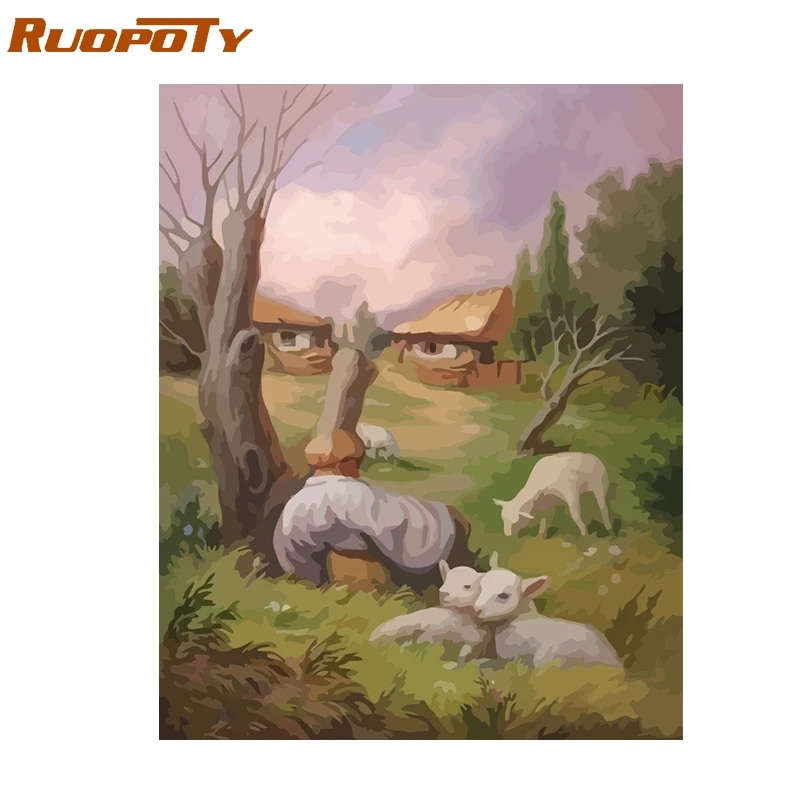 RUOPOTY рамка абстрактный пейзаж DIY Набор для рисования по номерам ручная роспись