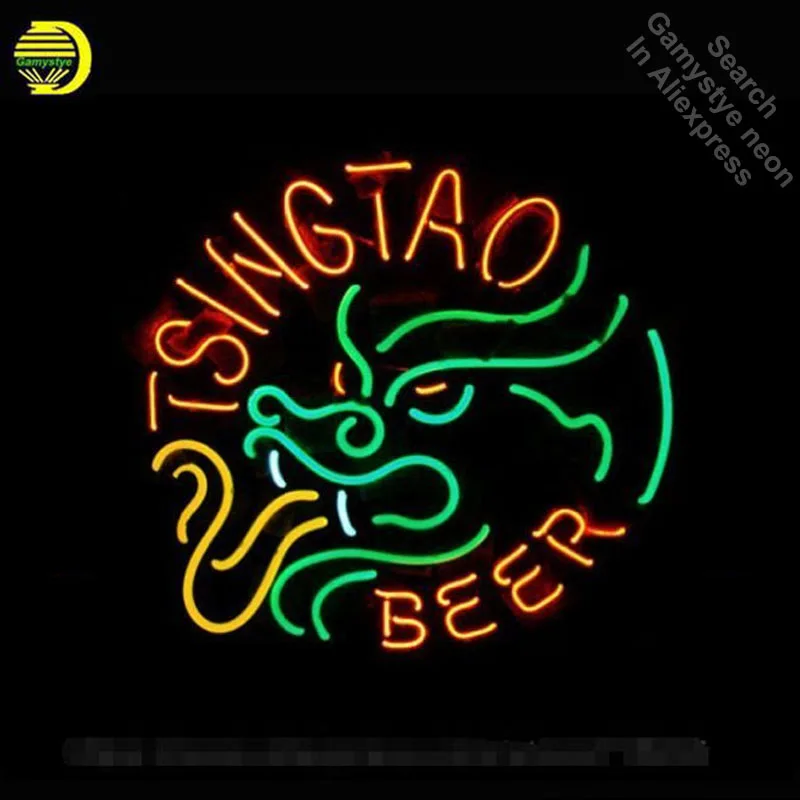 Пивная неоновая вывеска TSINGTAO с неоновой лампой Настоящая стеклянная трубка