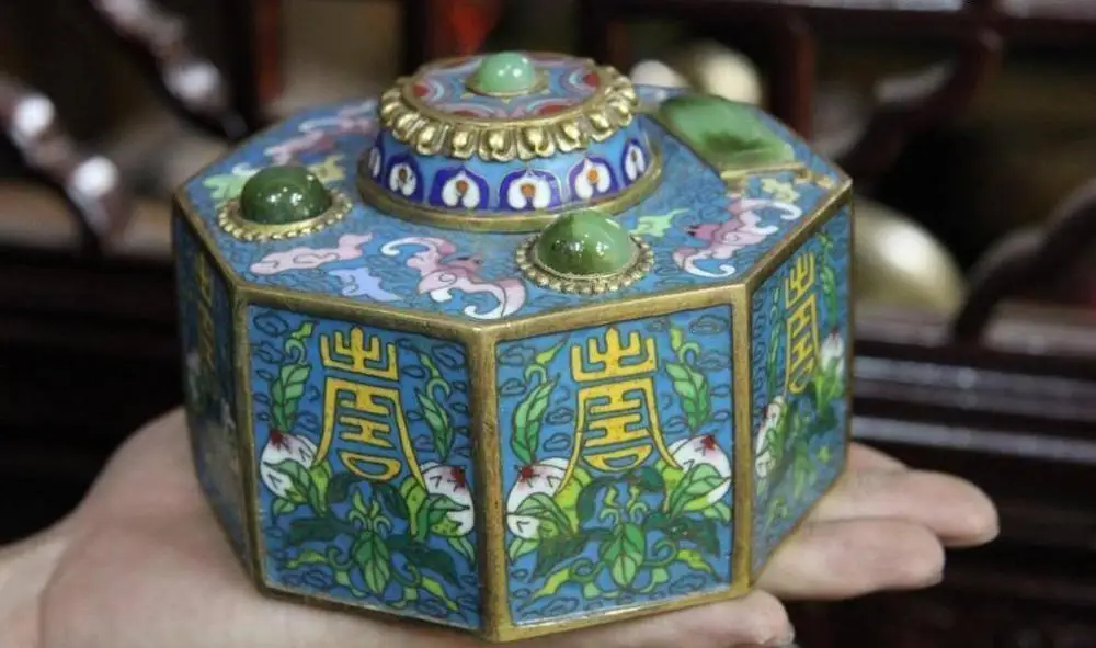 Китай дворец бронзовая Медь 24K золото позолота Cloisonne Джаспер ваза долголетка