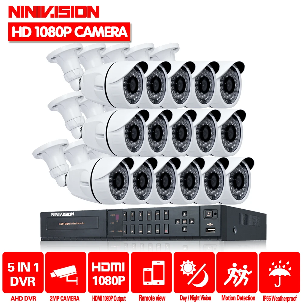 NINIVISION Hot 16CH 1080P HDMI AHD DVR система видеонаблюдения 16Pcs 2MP 3000TVL уличная инфракрасная