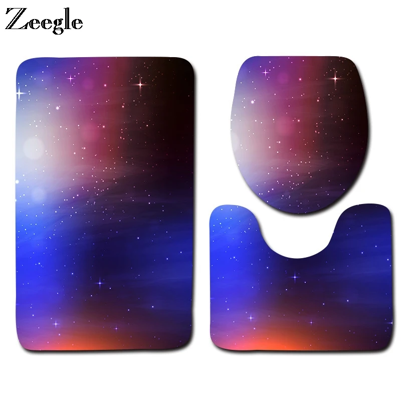 

Zeegle 3Pcs Starry Sky Pattern Microfiber Bath Mats Non-Slip Floor Mats Bathroom Carpets Set Washable Toilet Rugs Set Home Decor