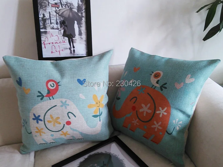 1 Set=2Pieces Colorful Elephant Sofa Cushion Waist Pillow Cotton and Linen Cover/Pad/Case | Дом и сад