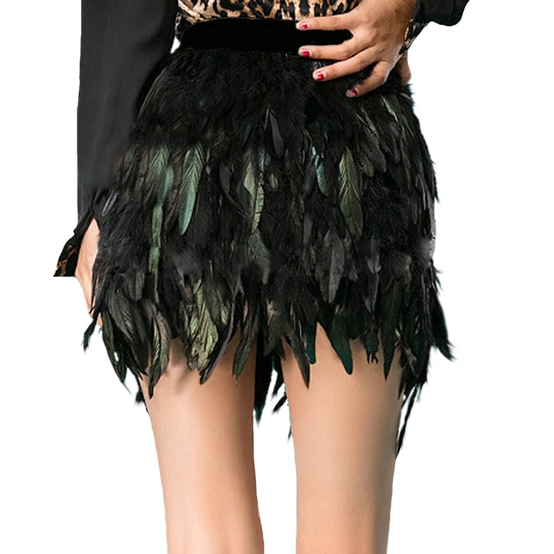 Мини-юбка в виде лебедя с перьями двухслойная тканевая юбка подкладкой из перьев