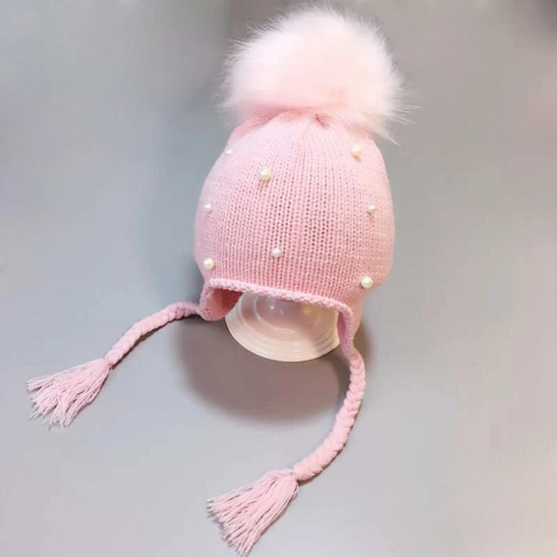 style 2 pink Зима-осень, новая теплая вязаная милая детская шляпа с помпонами, заячьими ушками, шапка для девочек, шапочка для новорожденных, детская шапочка, casquette enfant - Цвет: style 2 pink