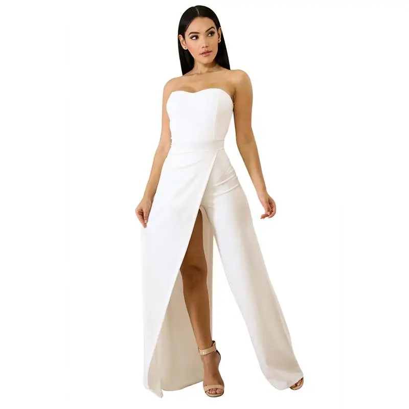 ADEWEL 2019 Sexy Off Shoulder Long Jumpsuit Women Asymmetric Split Wide Leg Strapless Elegant Party Romper Overalls | Женская одежда