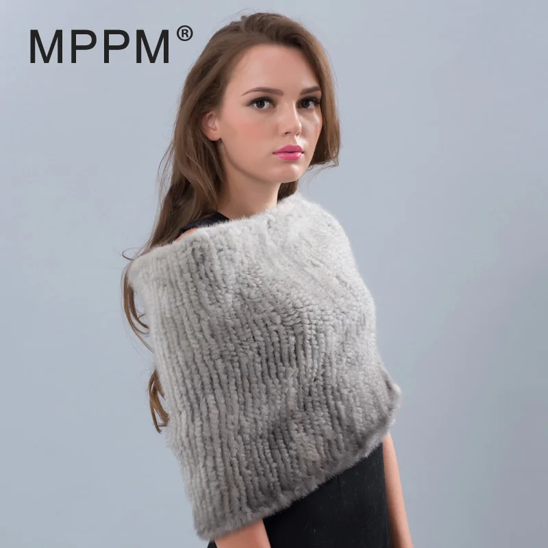 Шарф MPPM из меха норки с маленьким зазором шарф для женщин Вязаная Шаль Однотонный