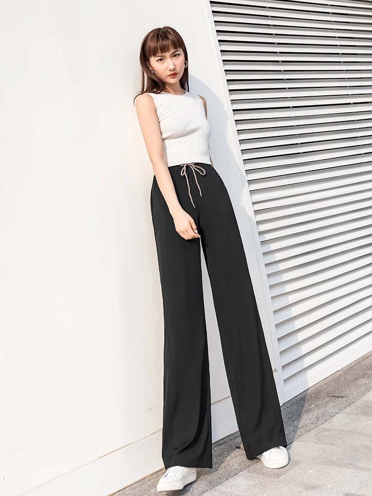 Черные брюки палаццо с высокой талией женские летние свободные спортивные штаны