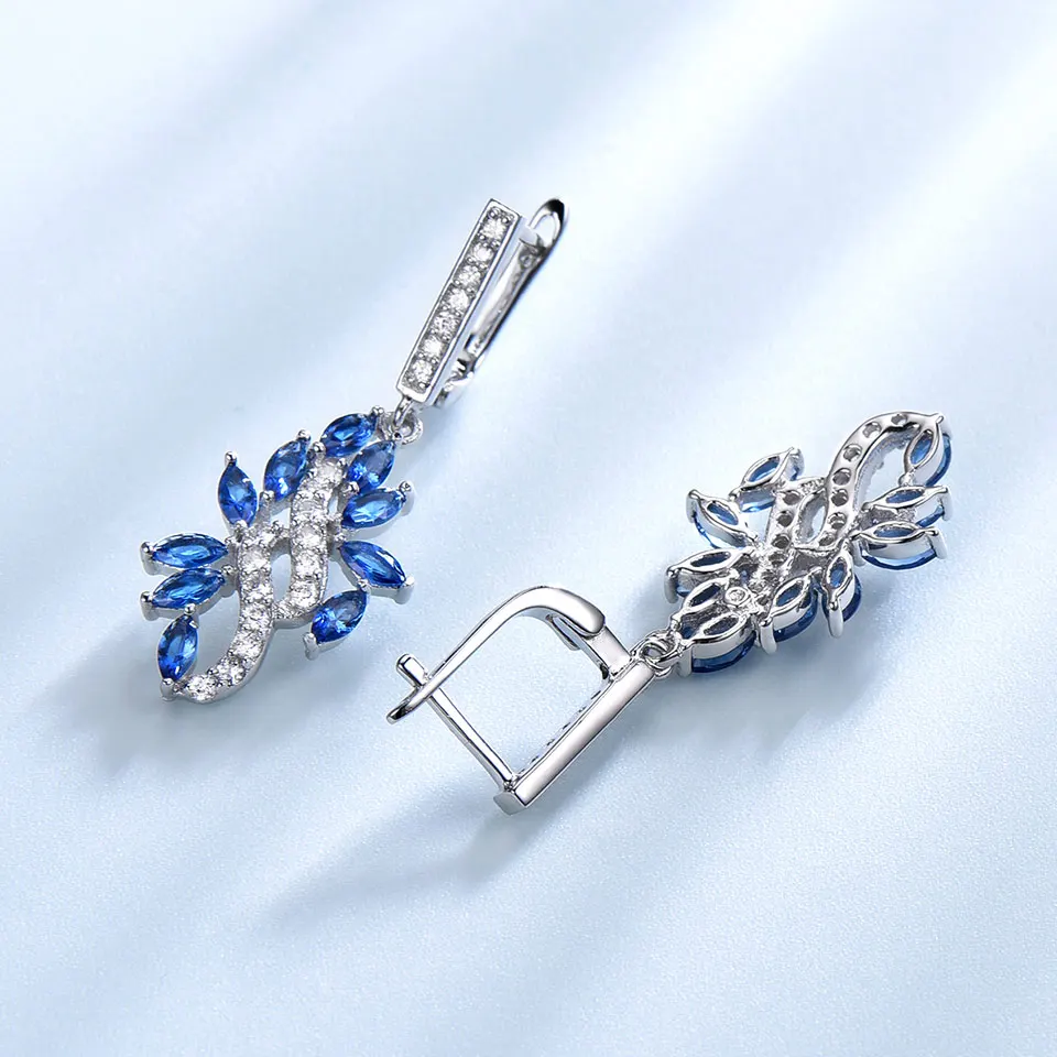 UMCHO Real 925 Sterling Silver Korean Clip Earrings Created Sapphire Gemstone For Women Wedding Gift Fine Jewelry | Украшения и