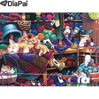 diapai 5d diy diamond painting 100 full squareround drill animal cat yarn diamond embroidery cross stitch 3d decor a21871