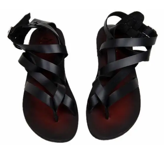 Сандалии мужские из натуральной кожи пляжные шлепанцы гладиаторы цвет