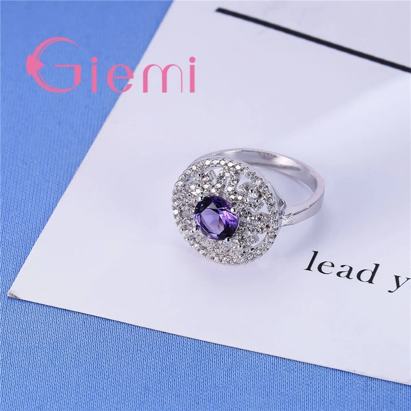 

Exaggerate Round Silver Original Jewelry Sparkling Women Female Shiny Cubic Zircon Rings for Wedding/Party/Engagement