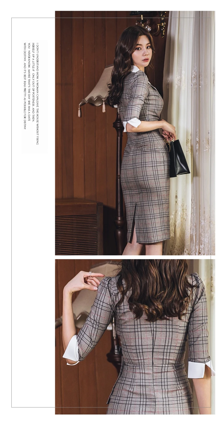 1 шт., женские вечерние платья с высокой талией, плюс размер, осень, смесь хлопка, комбинированное клетчатое приталенное платье, женское обтягивающее офисное платье