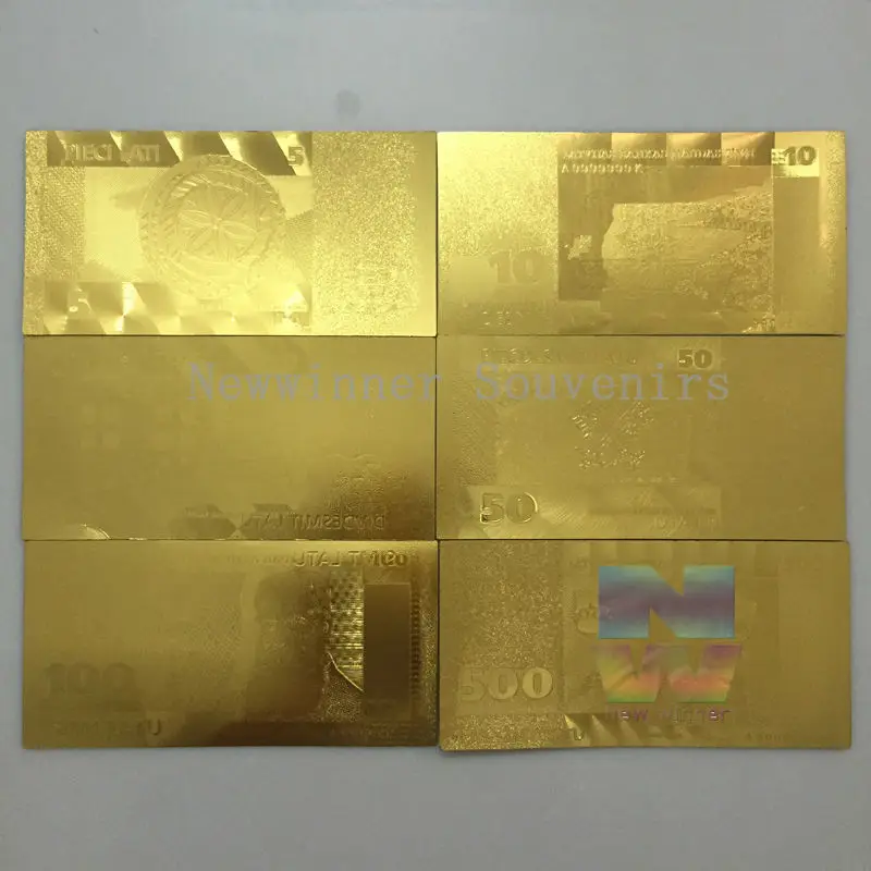 6 шт./компл. Латвийский 24K золотой набор банкнот 500/100/50/20/10/5 латов бумага для