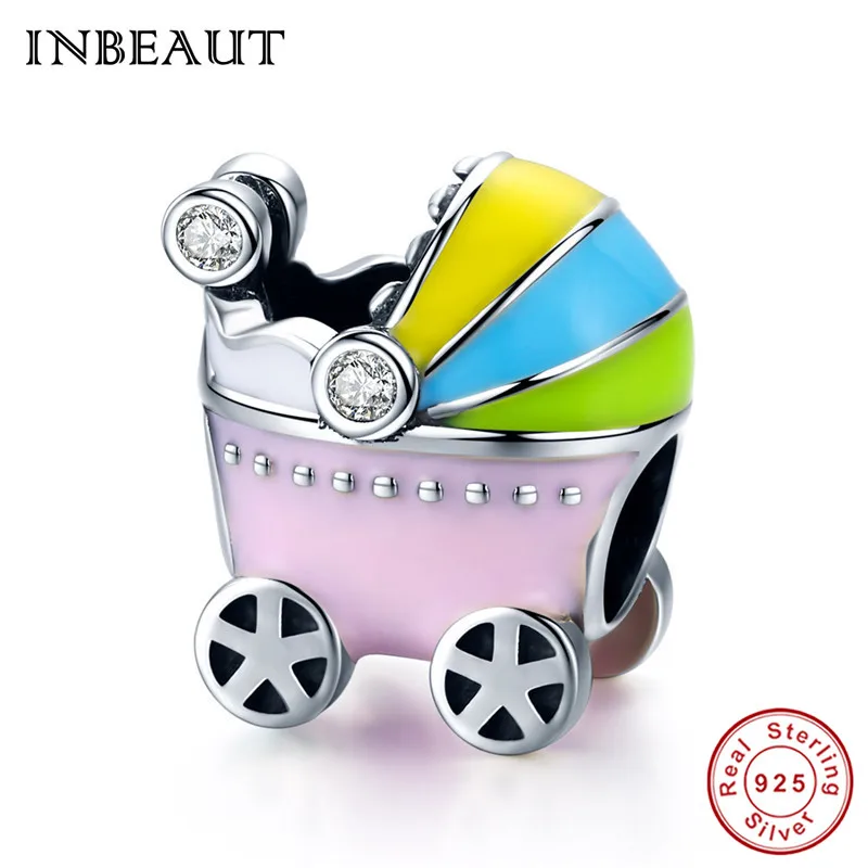 INBEAUT fit Pandora очаровательный браслет серебро 925 Розовое сердце автобус Танк Поезд бусины в виде автомобилей детская корзина соска камера игрушечные брелоки