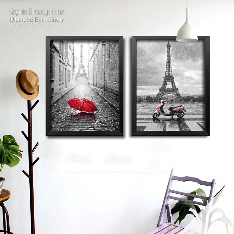 Алмазная живопись сделай сам вышивка красота Эйфелева башня красный зонт