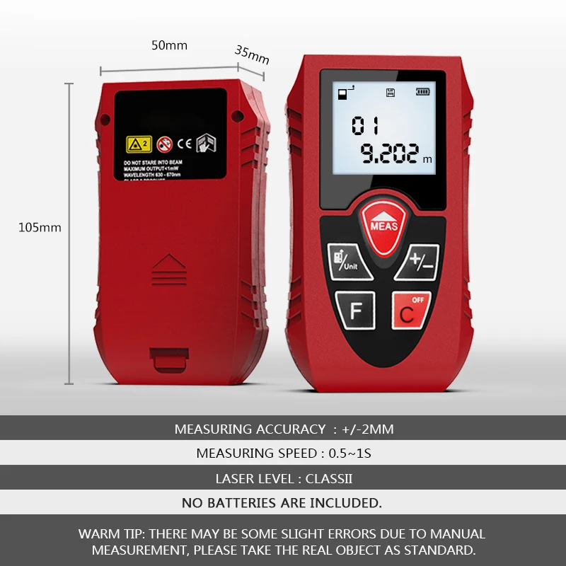 

PRACMANU Laser Rangefinders 40M 60M 80M 100M Digital Laser Distance Meter Battery-Powered Laser Meter Device Ruler Test Tool