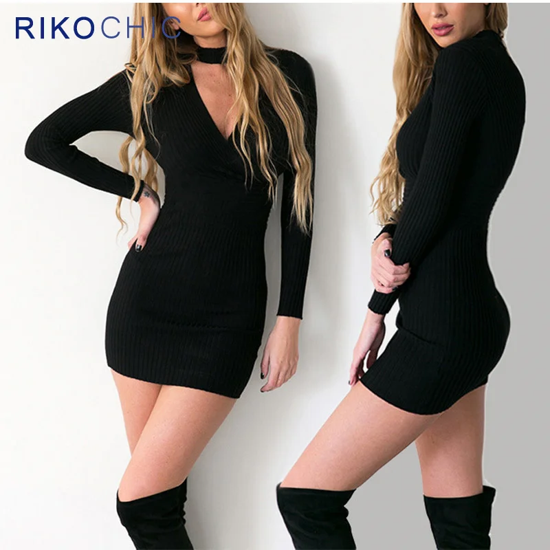 Rikochic Для женщин с длинным рукавом пикантные вечерние вязаное платье