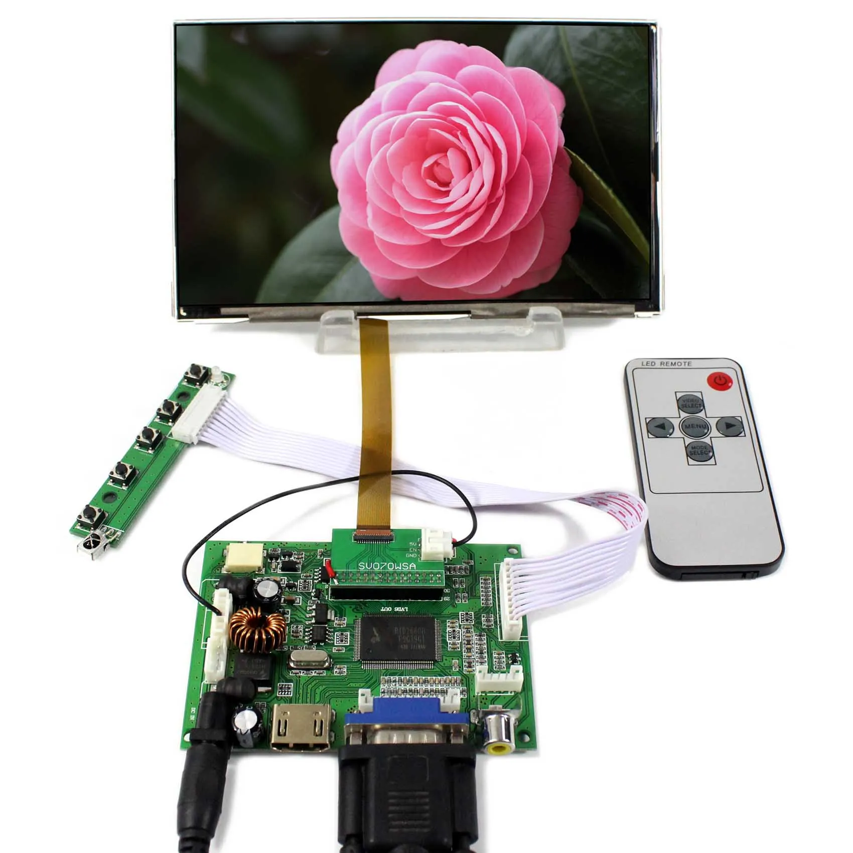 

HD MI+VGA+2AV LCD Controller Board 7" HV070WSA-100 1024X600 IPS LCD Screen
