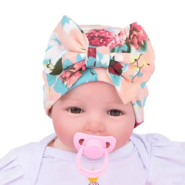 pink hat Шапка для новорожденного ребенка с цветочным узором и бантом; детская шапка для маленьких девочек; осенние шапки для больниц; мягкая хлопковая вязаная шапка для новорожденных; реквизит для фотосессии - Цвет: pink hat