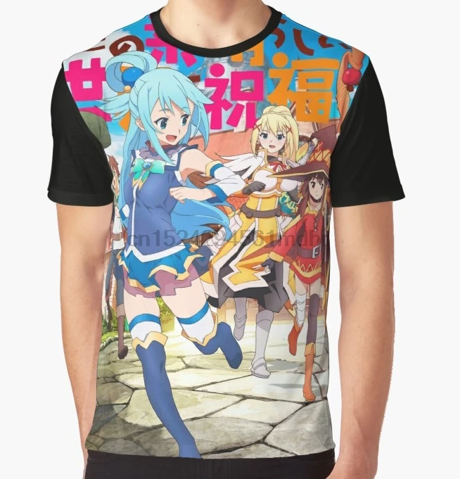 Мужская футболка с принтом Konosuba! Женская коротким рукавом и круглым