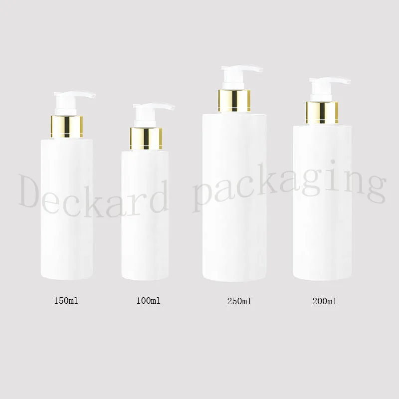 

100/150/200/250ml white empty liquid soap gold collar pump container,empty cosmetic packaging bottle with dispenser shampoo pump