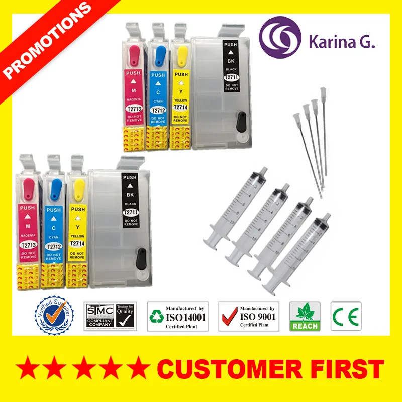 

2 Sets refillable ink cartridge for T2711 T2701 For EPSON WorkForce WF-3620DWF WF-3640DTWF WF-7110DTW WF-7610DWF WF-7620DTWF