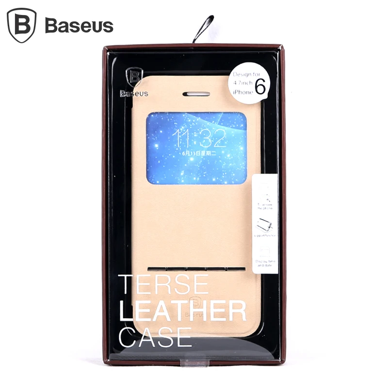 Genuine Baseus Terse Leather Window View Case For iPhone 6 4.7 inch Flip Cover With Holder Smart Touch Slim Stand |