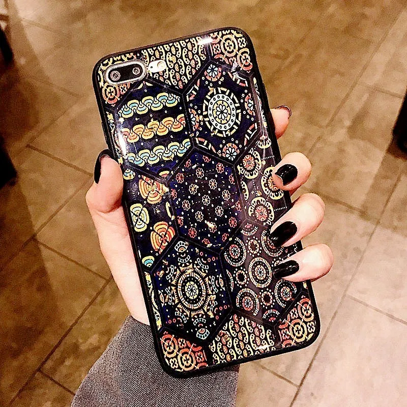 Gold Foil Geometry Phone Cases For iPhone 8 Case 6 7 Plus Glitter Back Cover X Xs Max XR TPU Rubber Gel Coque |