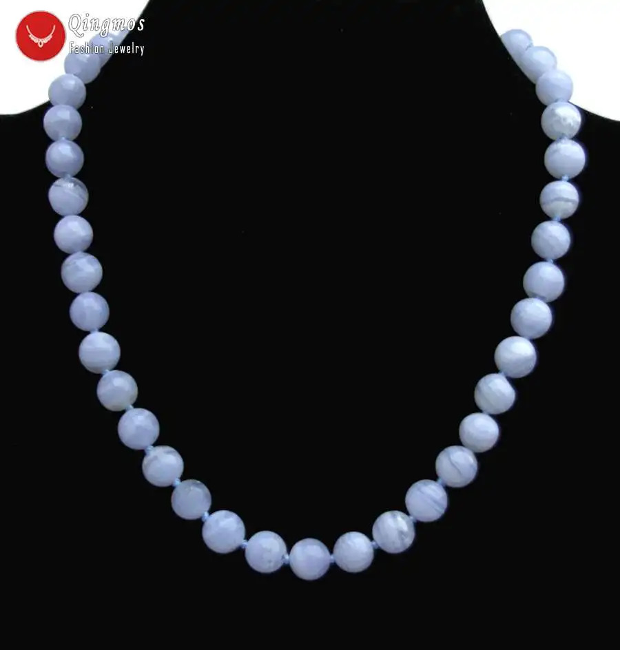 Qingmos Trendy Blue Lace Agates Necklace for Women with 6mm Round Natural Blue Lace Agates Stone Necklace Jewelry 17'' nec6545