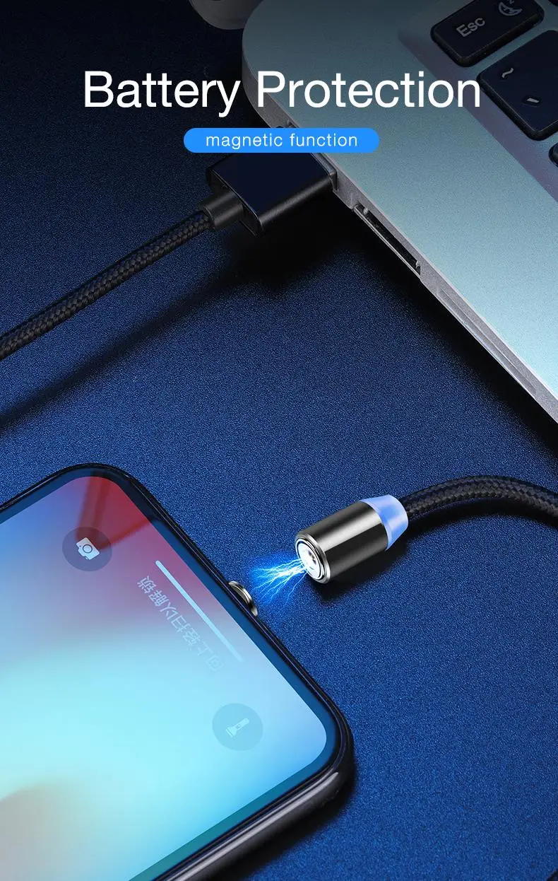 Lasaier светодиодный магнитный кабель и кабель Micro USB и кабель usb type C с нейлоновой оплеткой Магнитный кабель для зарядного устройства для iPhone Xs Max